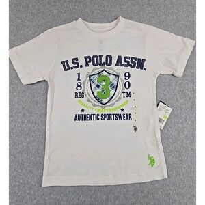 US Polo Assn TShirt Boy Size 4 Short Sleeve Embroidered Crew Neck Logo White NWT
